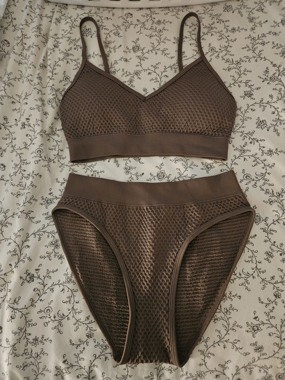 Cupshe Seamless Textured High Waisted Bikini Set - Brown